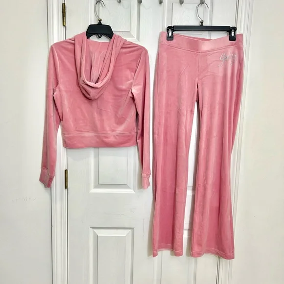 Juicy Couture Rose Bling Velour Tracksuit Hoodie & Pants Rhinestone NWT Size S - Picture 5 of 9